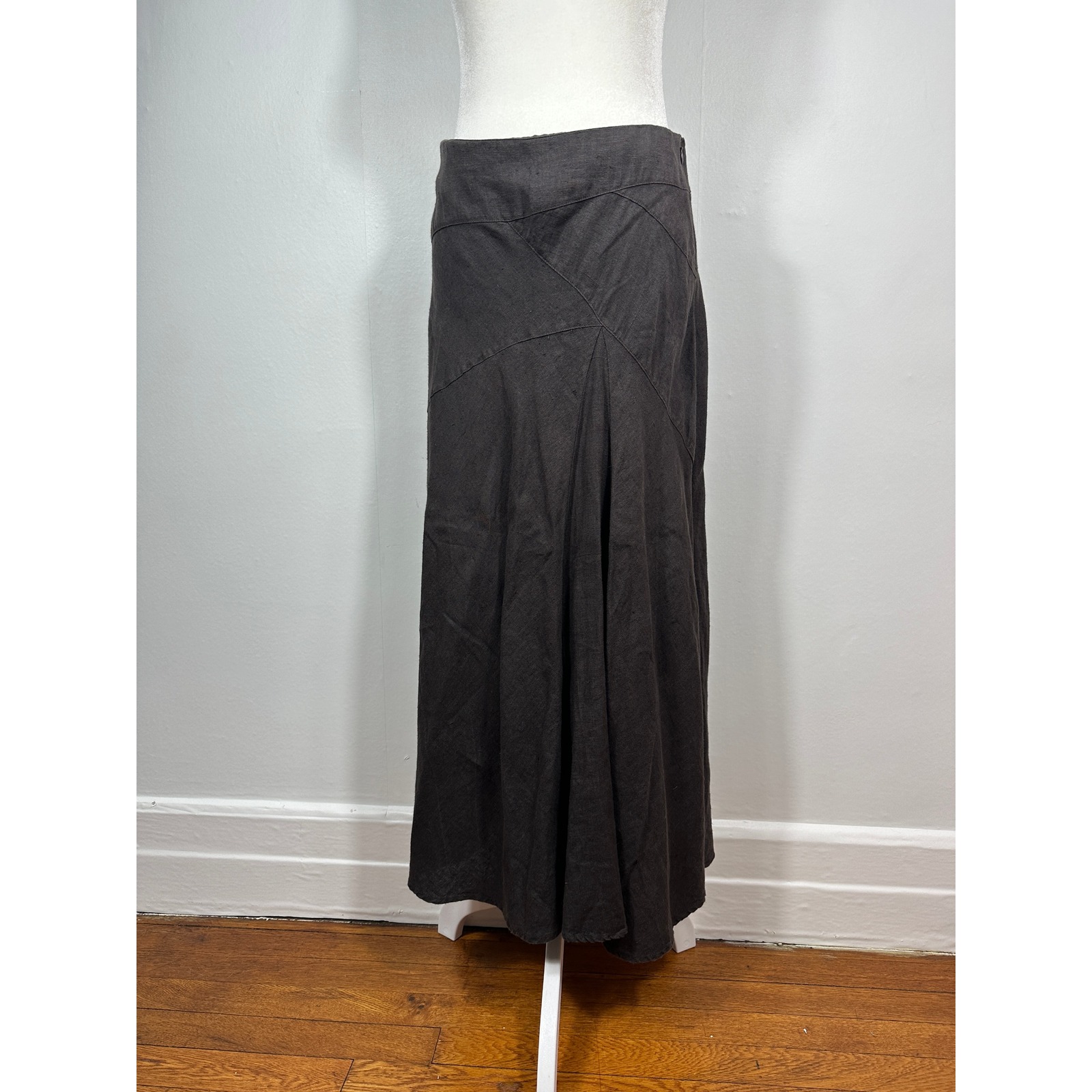 Autre Ton Brown Linen Midi Skirt A Line Panel Flowy Minimalist Size 38